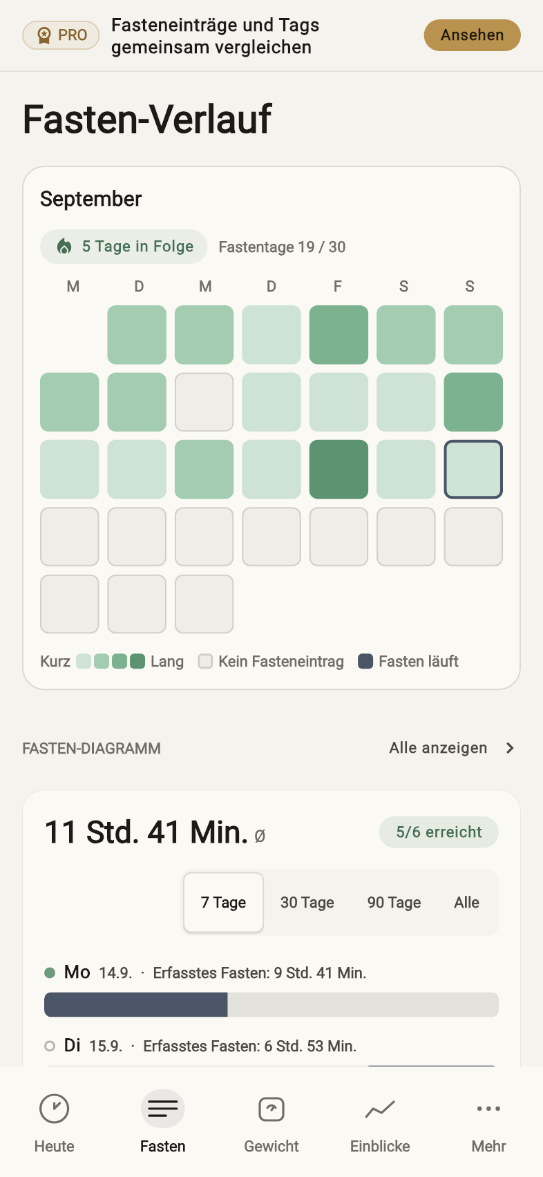 Verlauf und Kalender — Beispieldaten