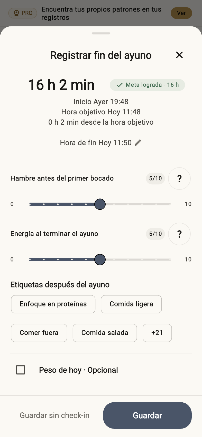 Registro al terminar — Registros de ejemplo
