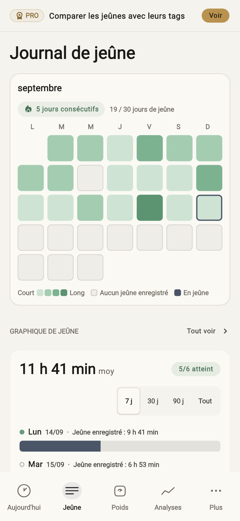 Historique et calendrier — Exemples de données