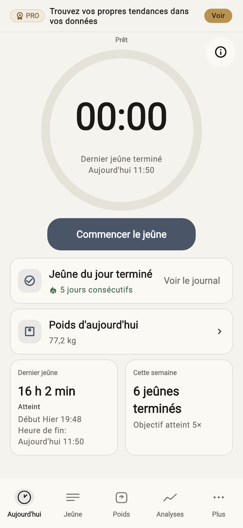Minuteur de jeûne — Exemples de données